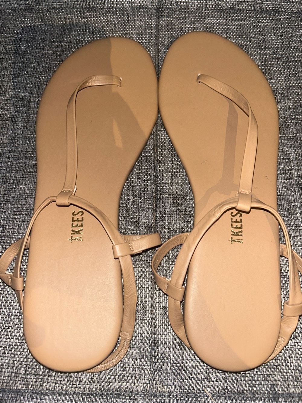 NEW - TKEES Smooth Nude T-Strap Leather Sandals - Picture 4 of 8